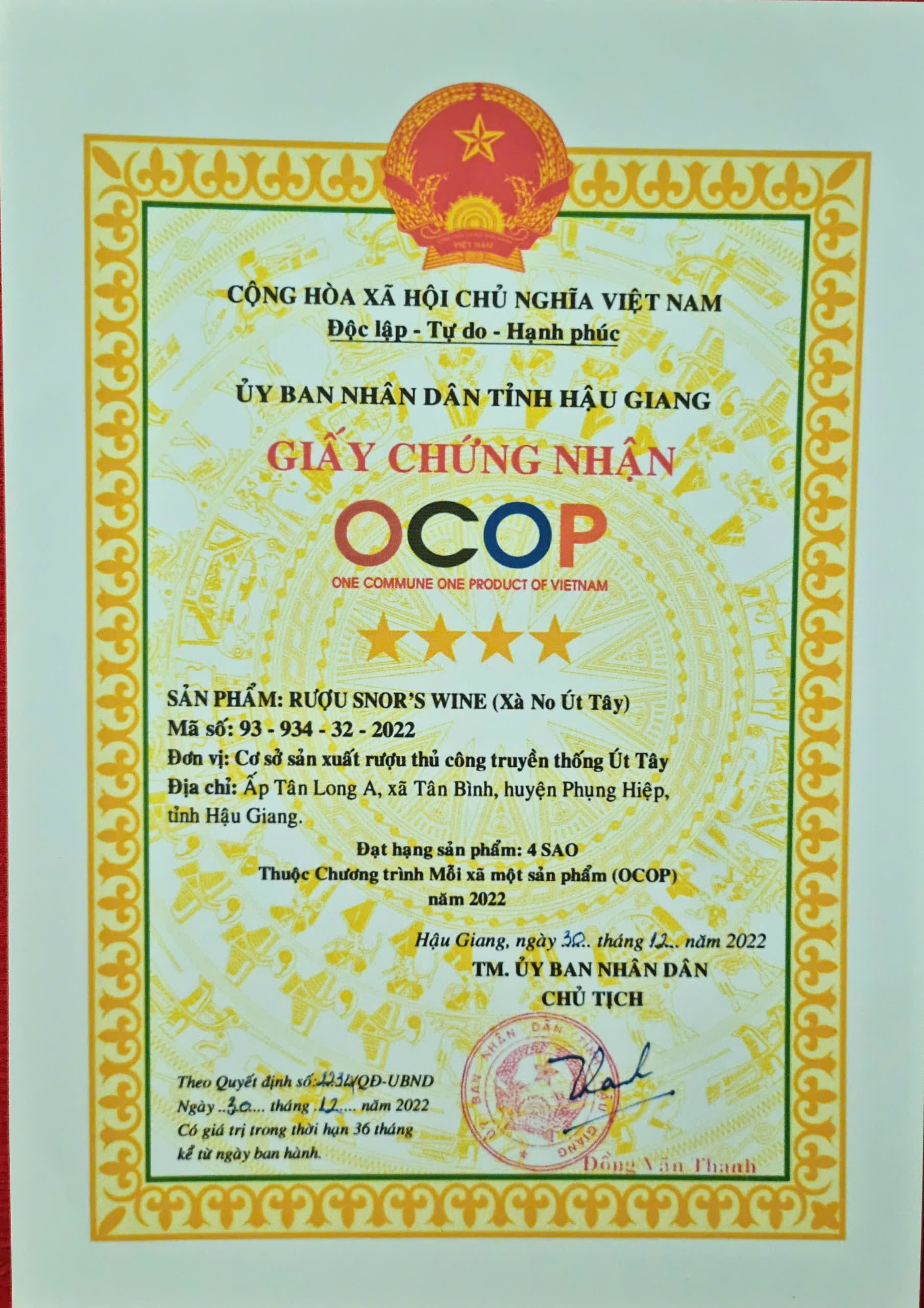 Chứng nhận OCOP